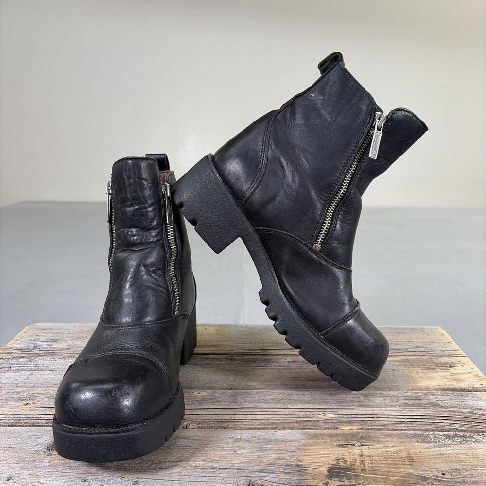 Harley Davidson Womens Black Leather Side Zip Biker Boots Size 7.5 Ankle Charity